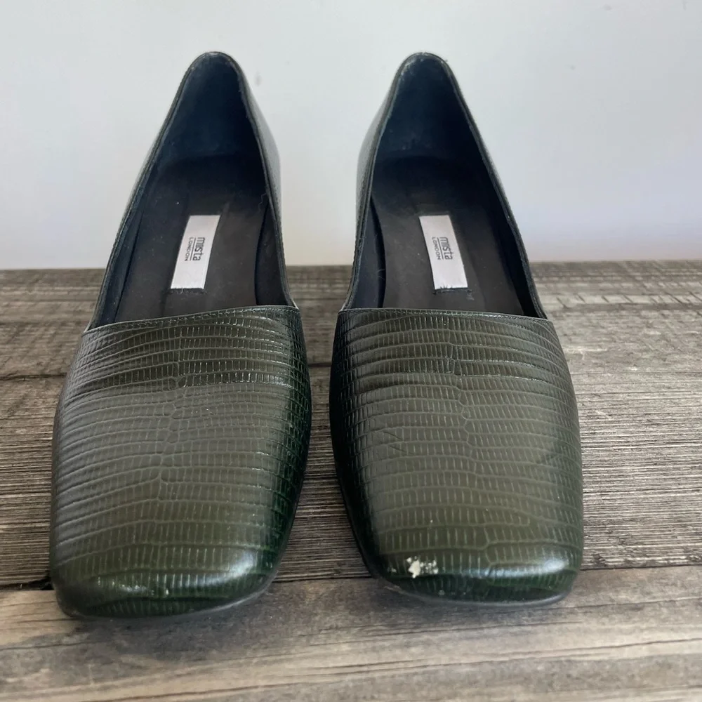 Miista Aloisie Bottle Green Lizard Effect Leather Heels - Picture 4 of 8